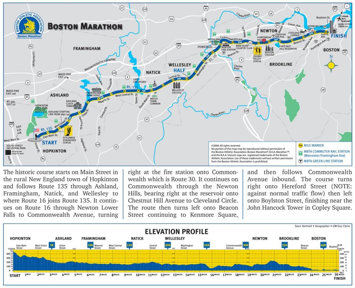 Boston maratón nadmorskej mapu