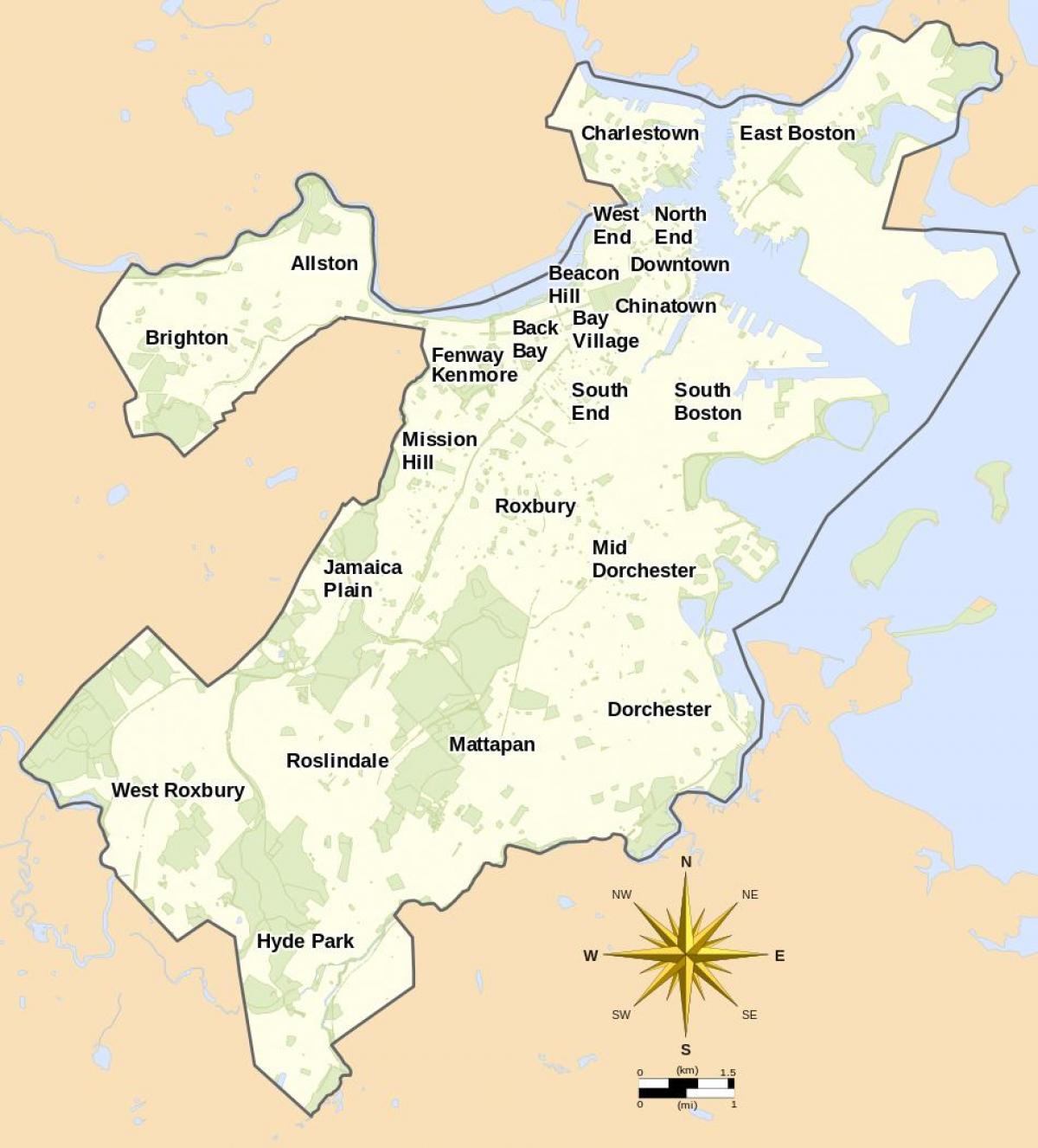 mapu Boston a okolí