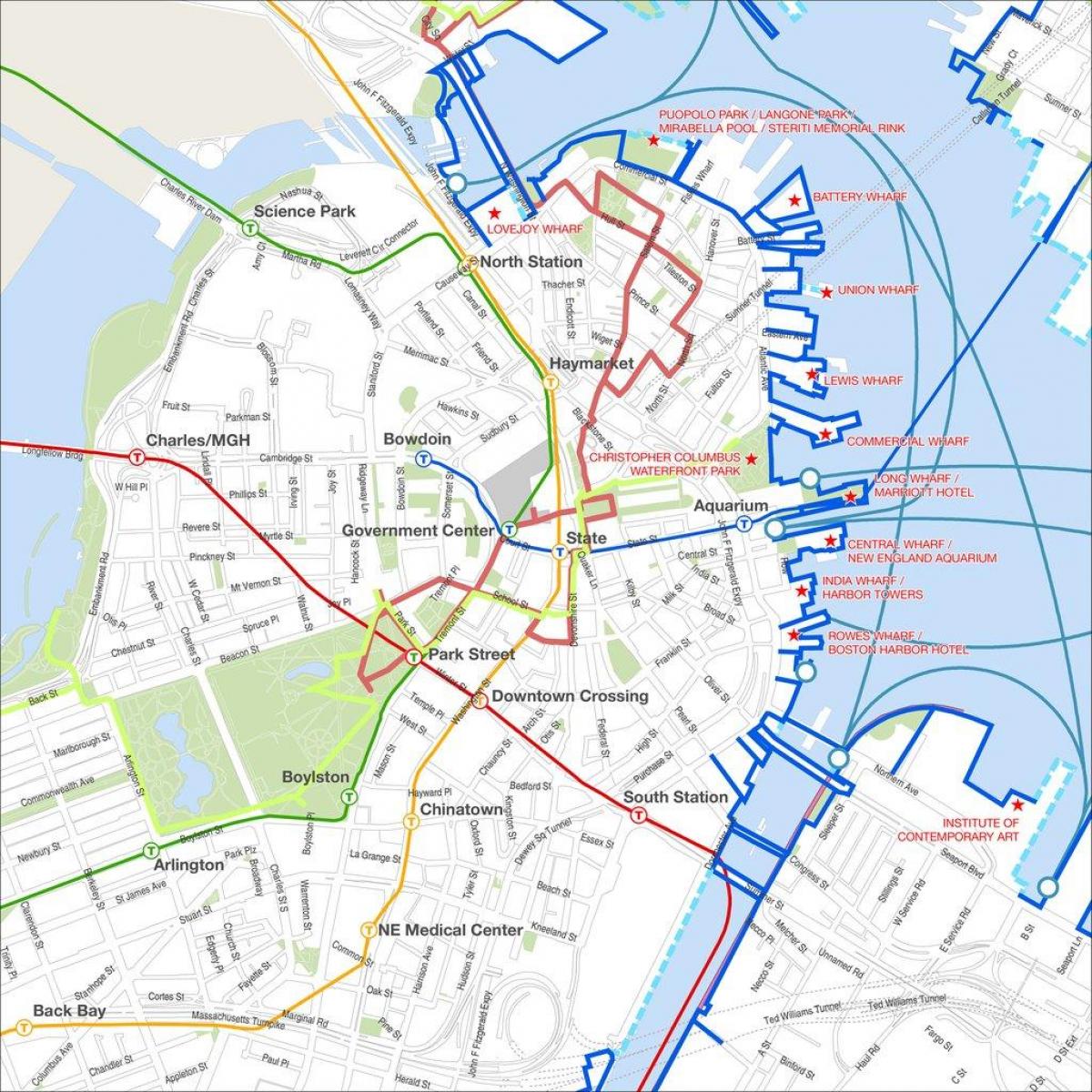 Boston pešia prehliadka mapu