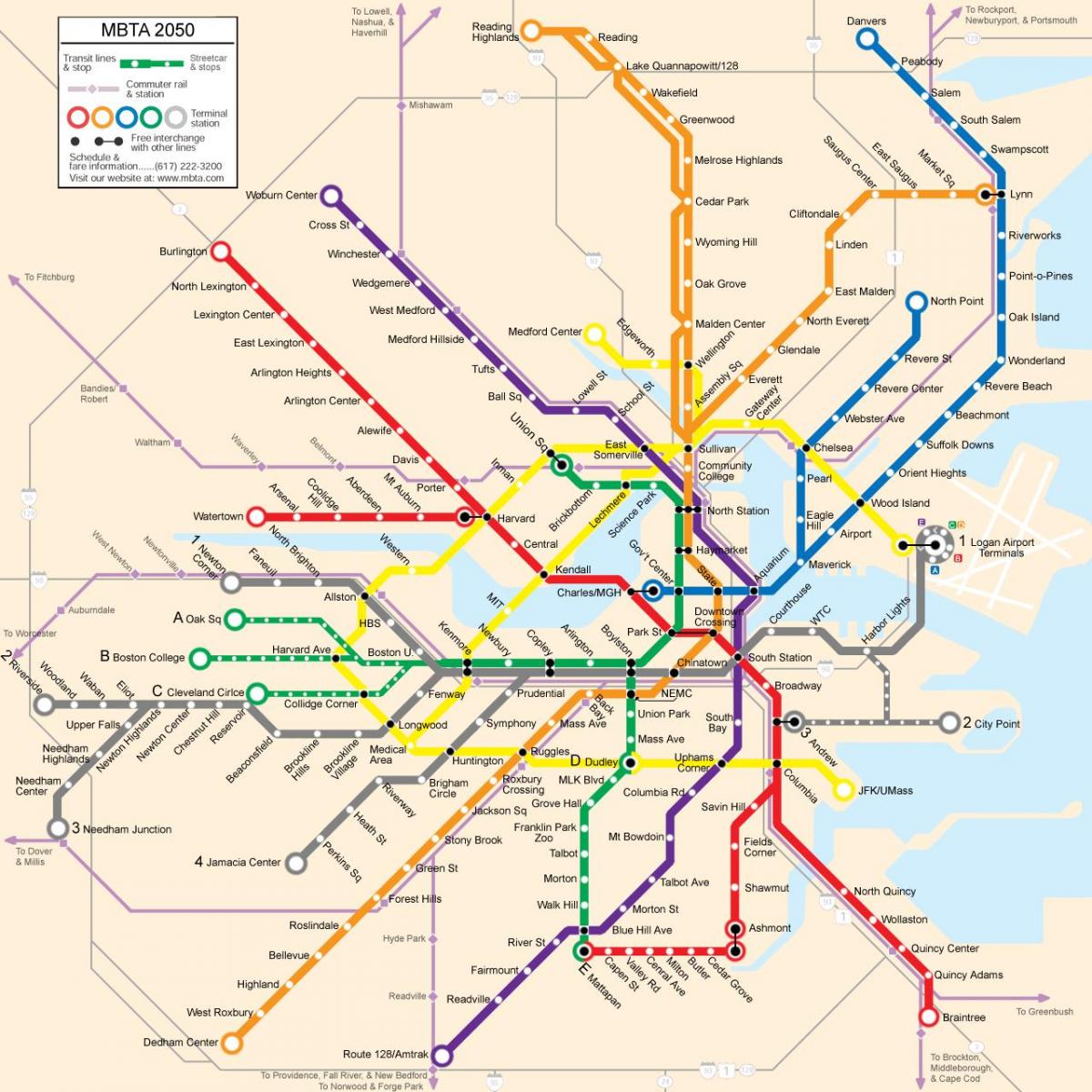 Boston public transit mapu