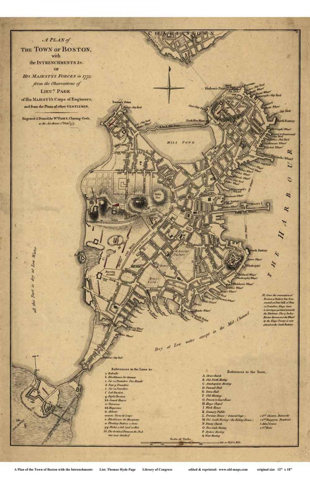 mapa historické Boston