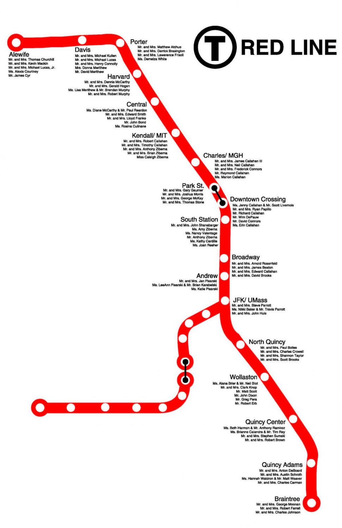 červená čiara Boston mapu