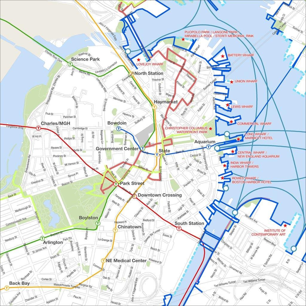 Boston pešia prehliadka mapu