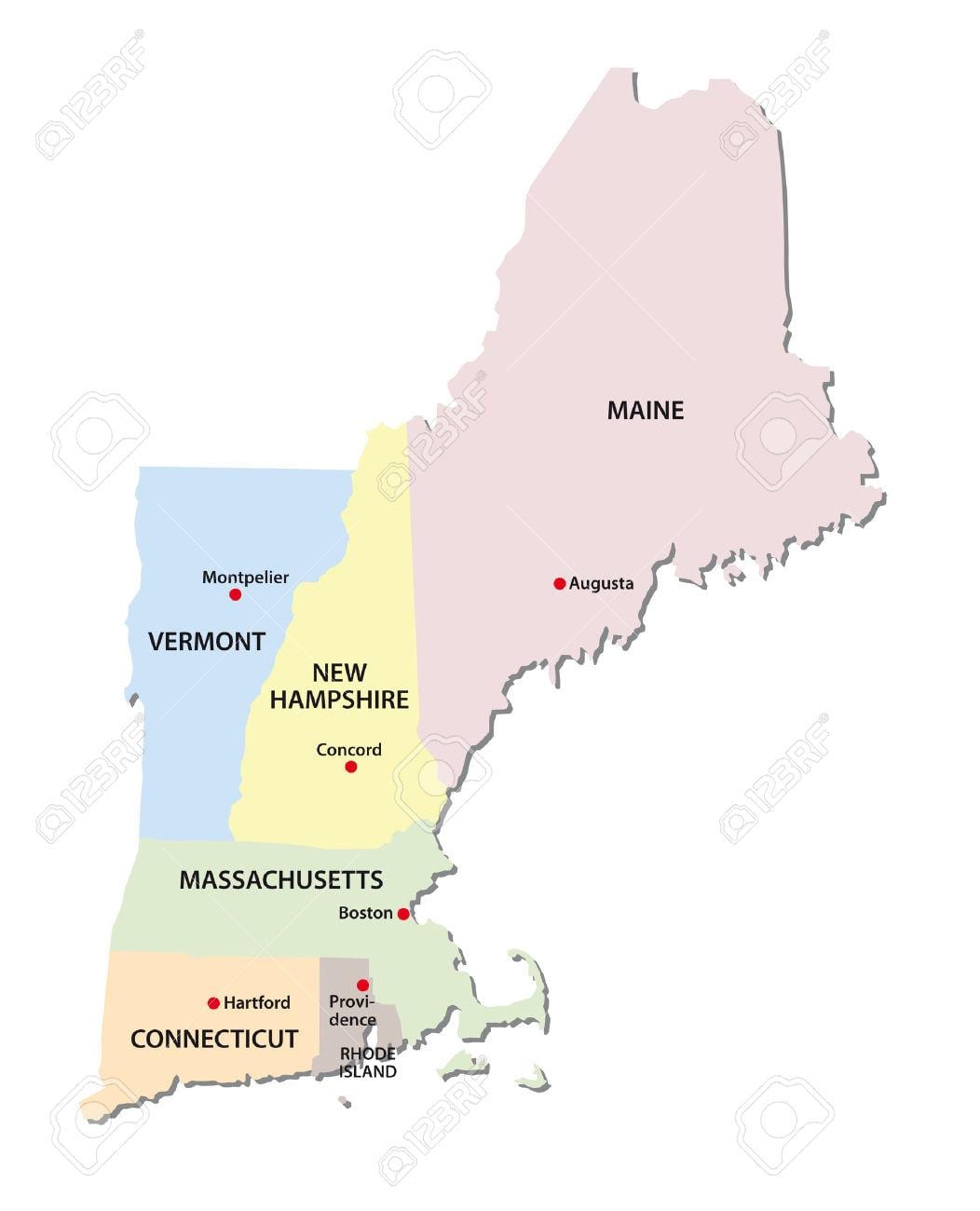 mapu New England štáty